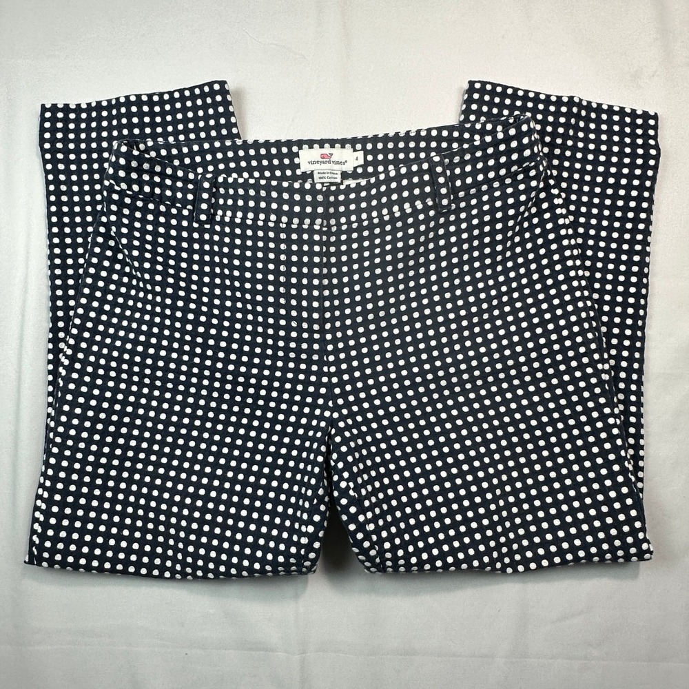 Vineyard Vines‎ Womens Navy Blue White Polka Dot Cotton Ankle Pants Size 4